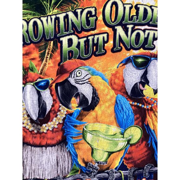 Margaritaville T-shirt Mens Large Blue Parrots Drinking Seniors Key West Merch - Picture 8 of 9